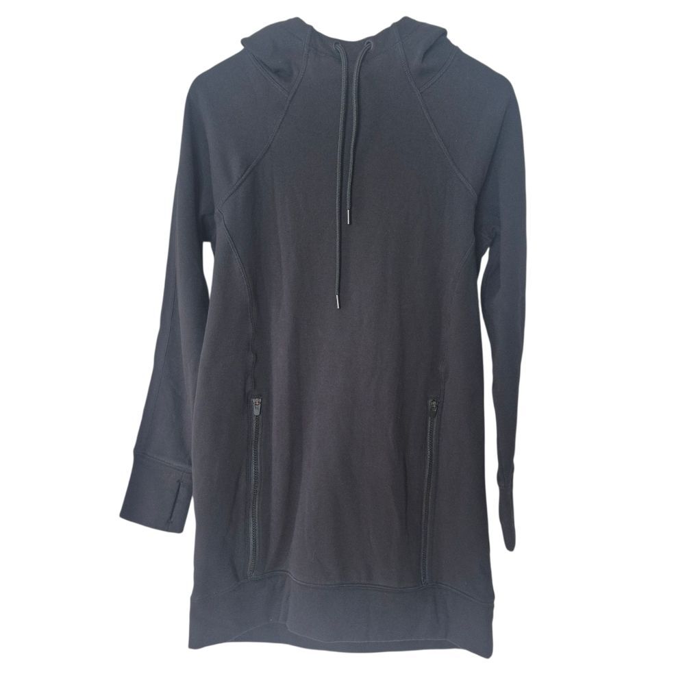 Athleta Victory Sweatshirt Hoodie Dress Black Pockets Athleisure Size Small - Picture 2 of 5